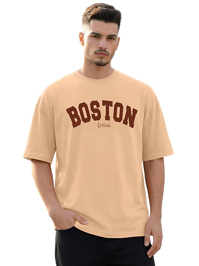 BostsonOversized Drop Shoulder Half Sleeve Cottonblend Printed Round Neck Drop Shoulder Tshirt for Man