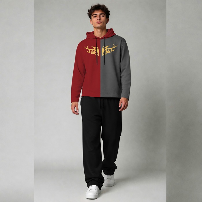 Men's Two-Tone Split Tribal Graphic Hoodie Tracksuit Set
