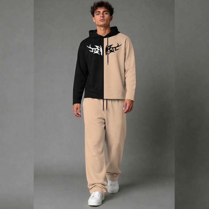 Men's Two-Tone Split Tribal Graphic Hoodie Tracksuit Set