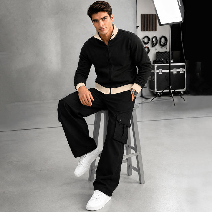 Men's Executive Fleece Zipper Hoddie Cream Trim