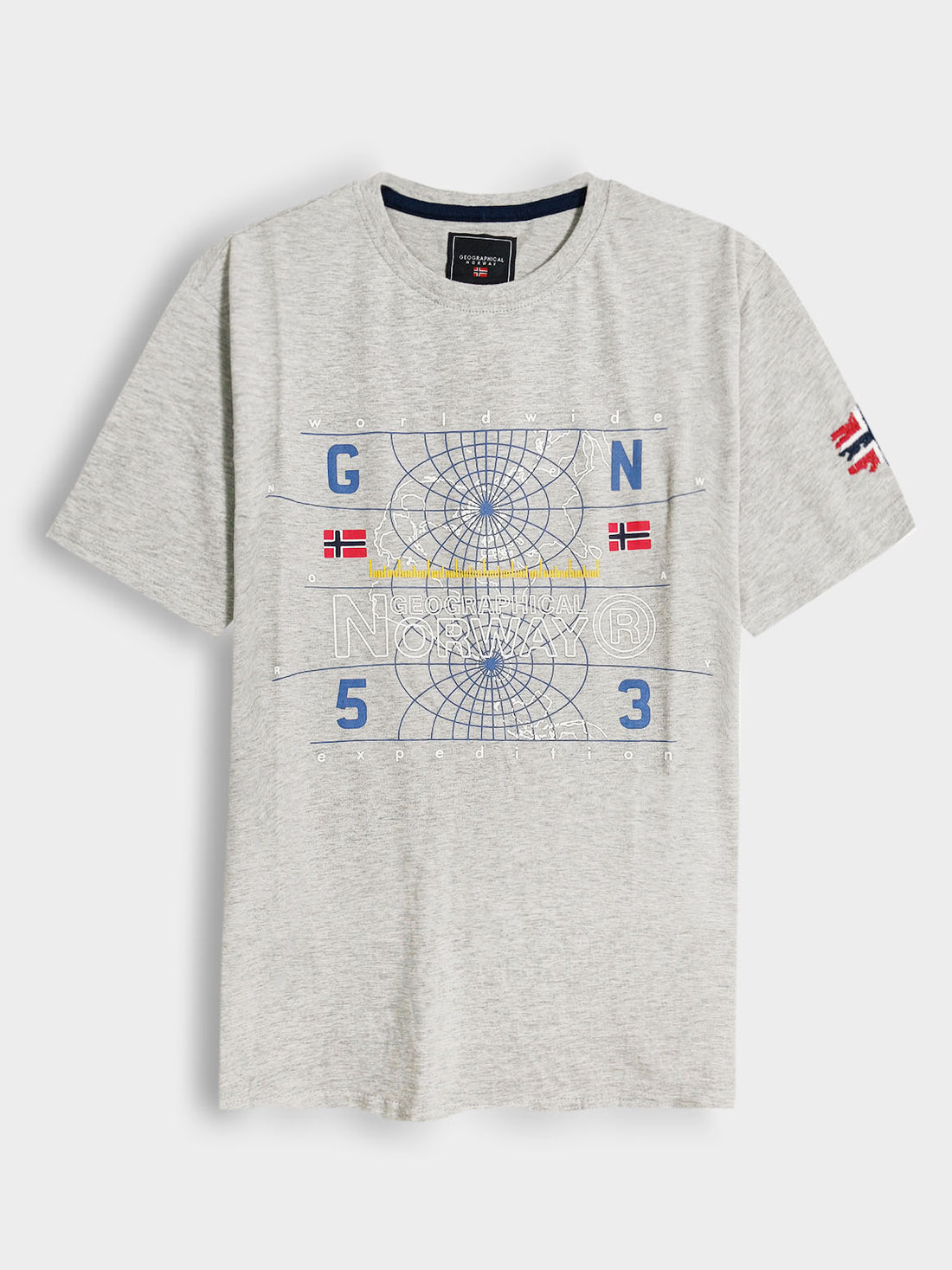 Geographical Norway Men Grey Grid Graphic T-Shirt