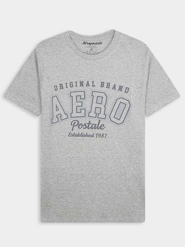 Aeropostale Men Heather Grey Original Brand Arch T-Shirt