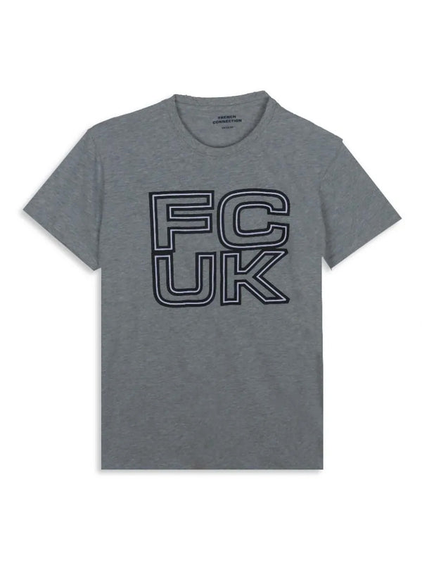 French Connection Men FCUK Medium Grey Arch Grid T-Shirt