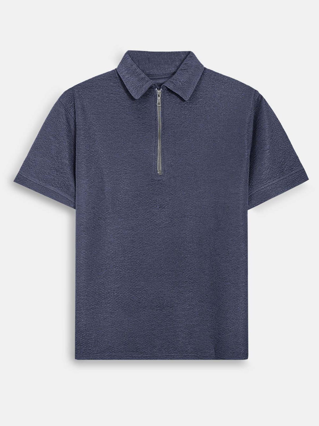 Premium Men Oatmeal Beige Quarter-Zip Crinkle Polo Shirt