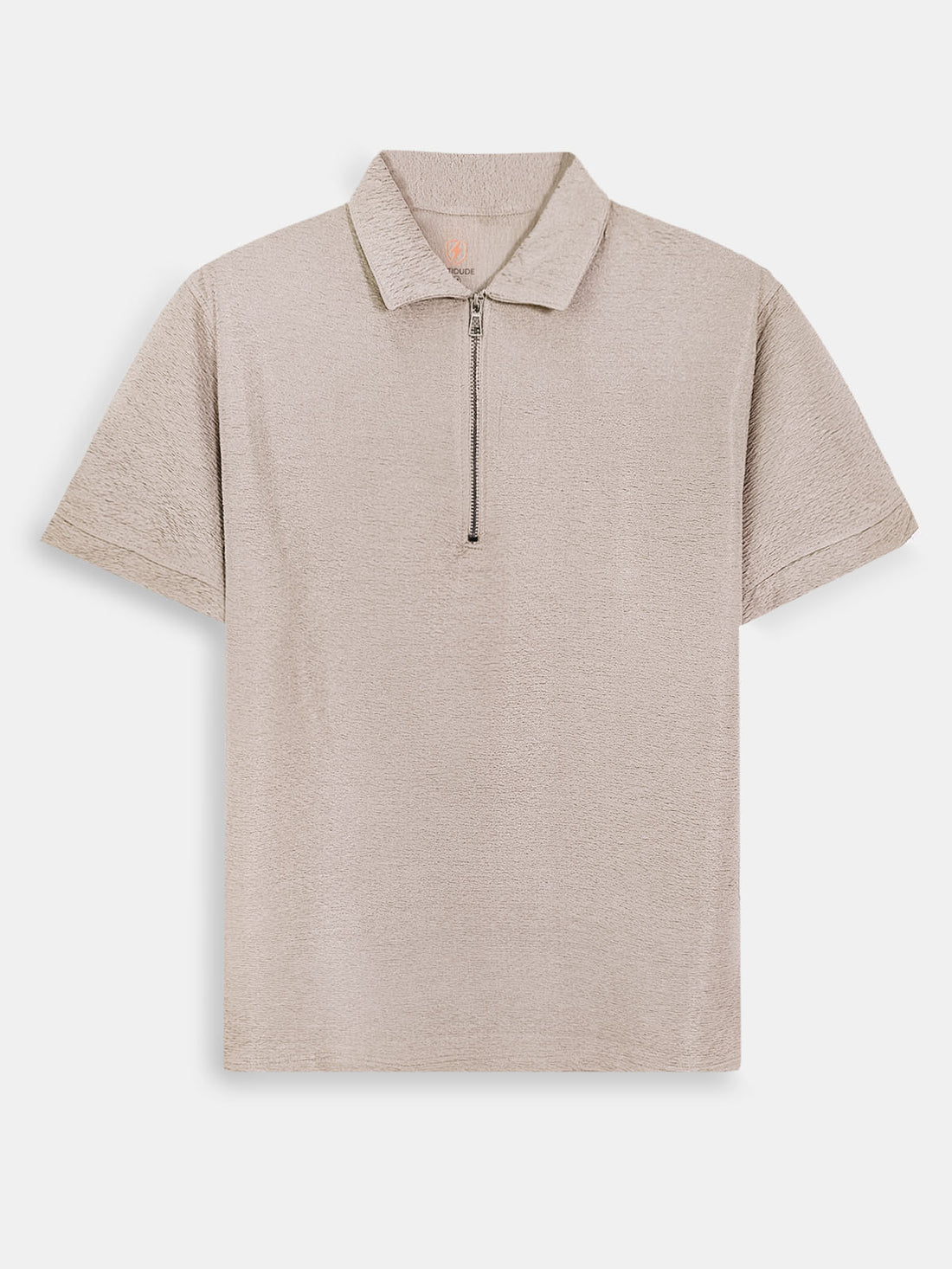 Premium Men Charcoal Grey Quarter-Zip Crinkle Polo Shirt
