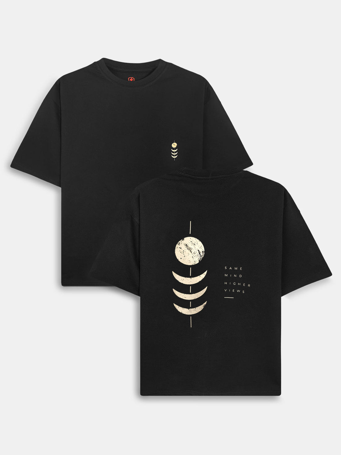 Higher Views Men Black Lunar Phase Graphic Oversized T-Shirt